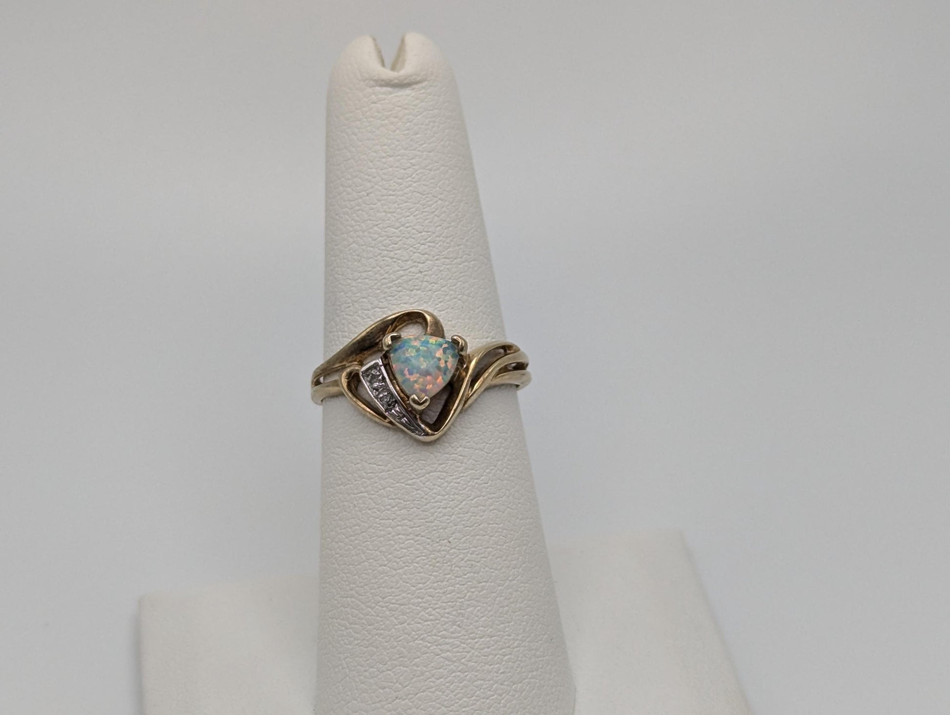 10k Yellow Gold Oval Opal Diamond Ring. Wedding Promise Ring.