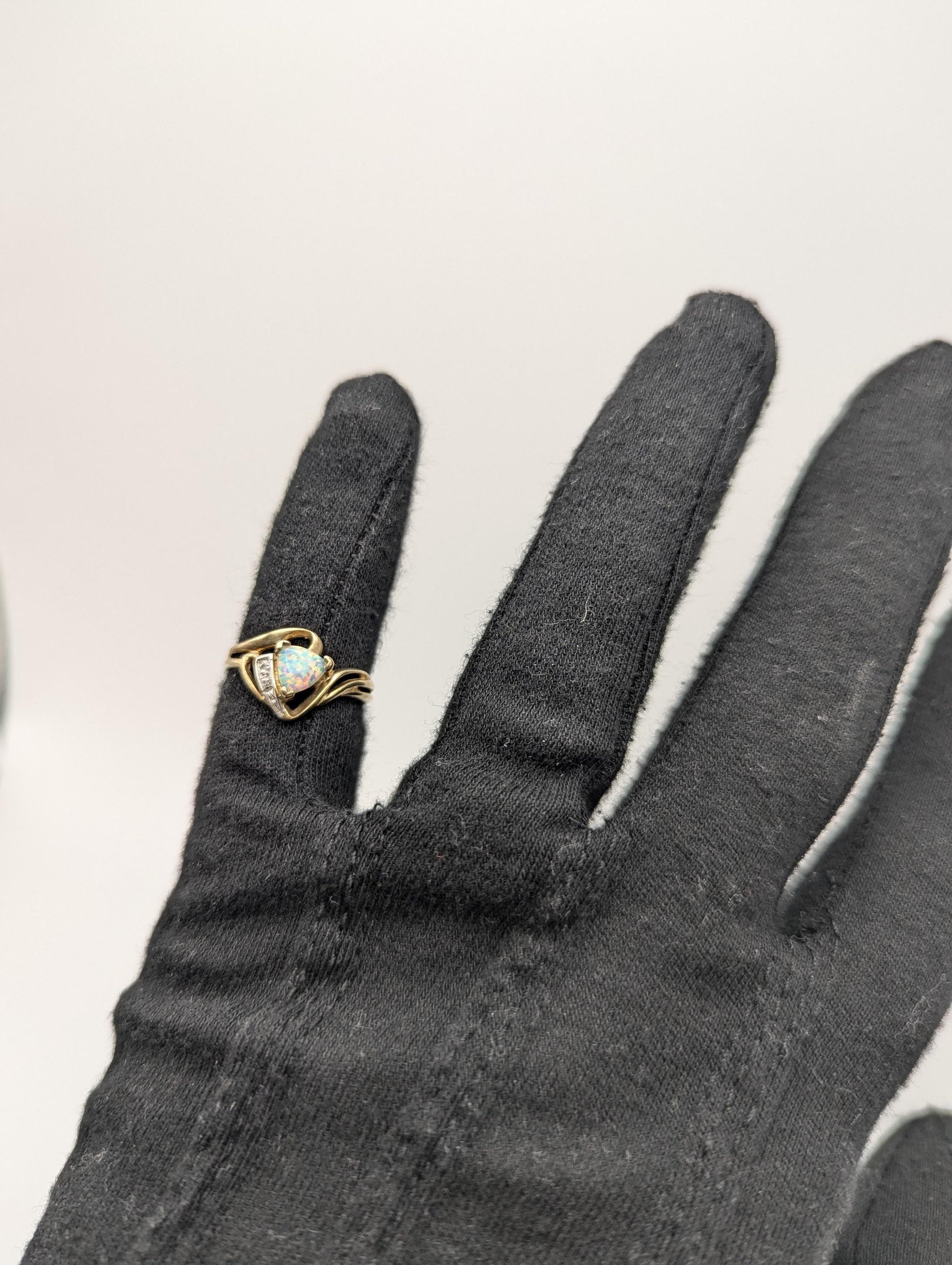 10k Yellow Gold Oval Opal Diamond Ring. Wedding Promise Ring.