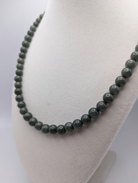 14K Natural Nephrite Jade Bead Necklace. Jade Round Green Beads Necklace 18"