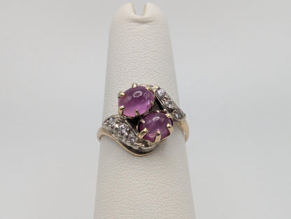 10k Yellow Gold Pink Sapphire Cabochon Topaz Ring Vintage Womens cocktail Promise Ring