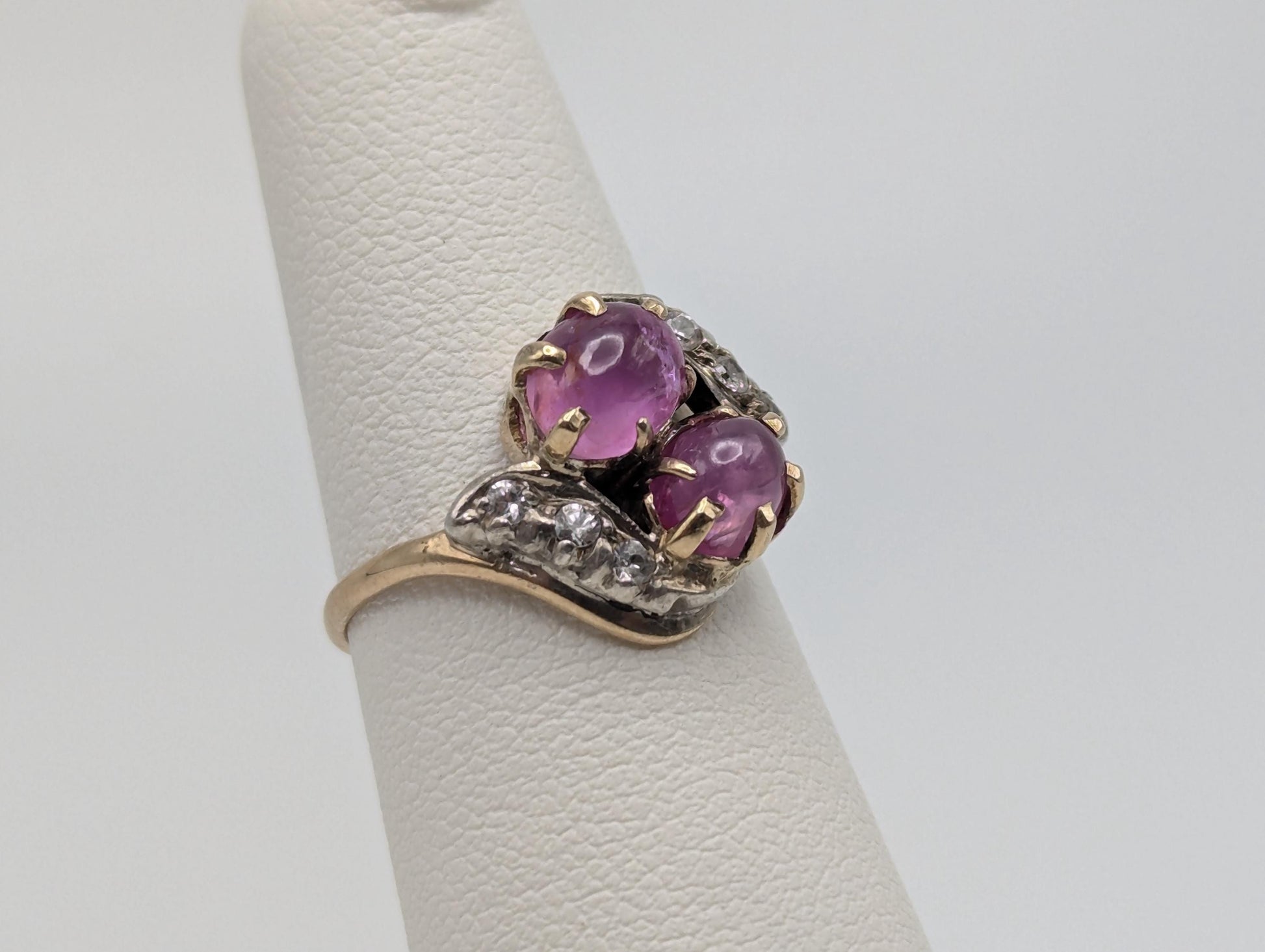 10k Yellow Gold Pink Sapphire Cabochon Topaz Ring Vintage Womens cocktail Promise Ring