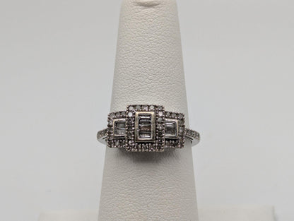 Vintage 10k White Gold Diamond Halo Engagement Ring Art Deco Promise Ring 0.5 ctw
