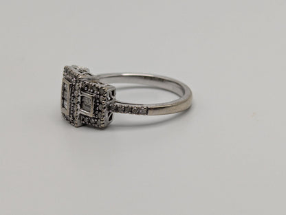 Vintage 10k White Gold Diamond Halo Engagement Ring Art Deco Promise Ring 0.5 ctw