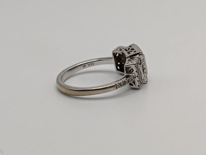 Vintage 10k White Gold Diamond Halo Engagement Ring Art Deco Promise Ring 0.5 ctw