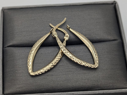14k Yellow Gold Diamond Cut Hollow Oval Hoops w Hanging Lever Hoop Earrings