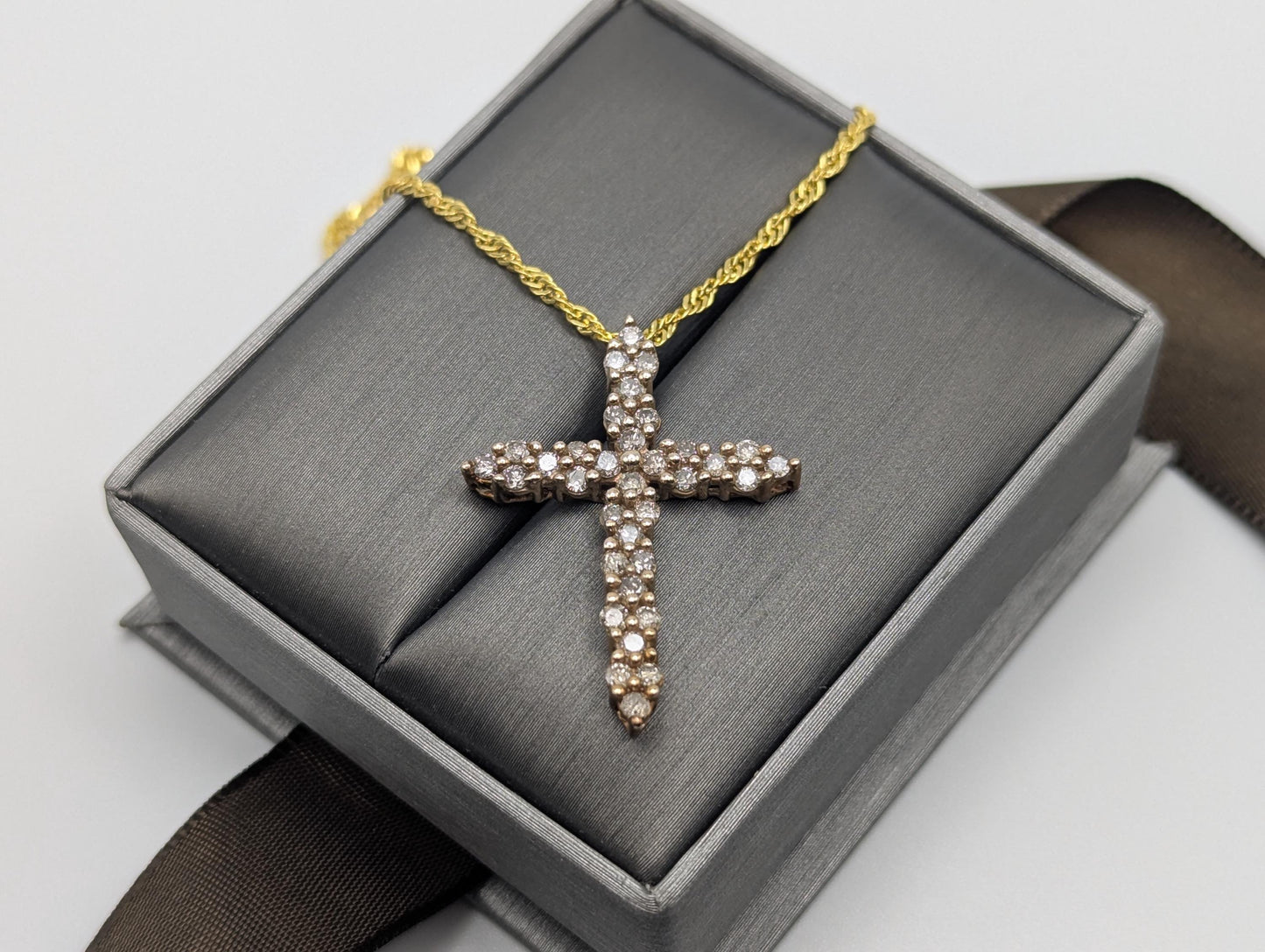 10k Yellow Gold Diamond Large Cross Pendant Necklace + Compliment GF 18k chain