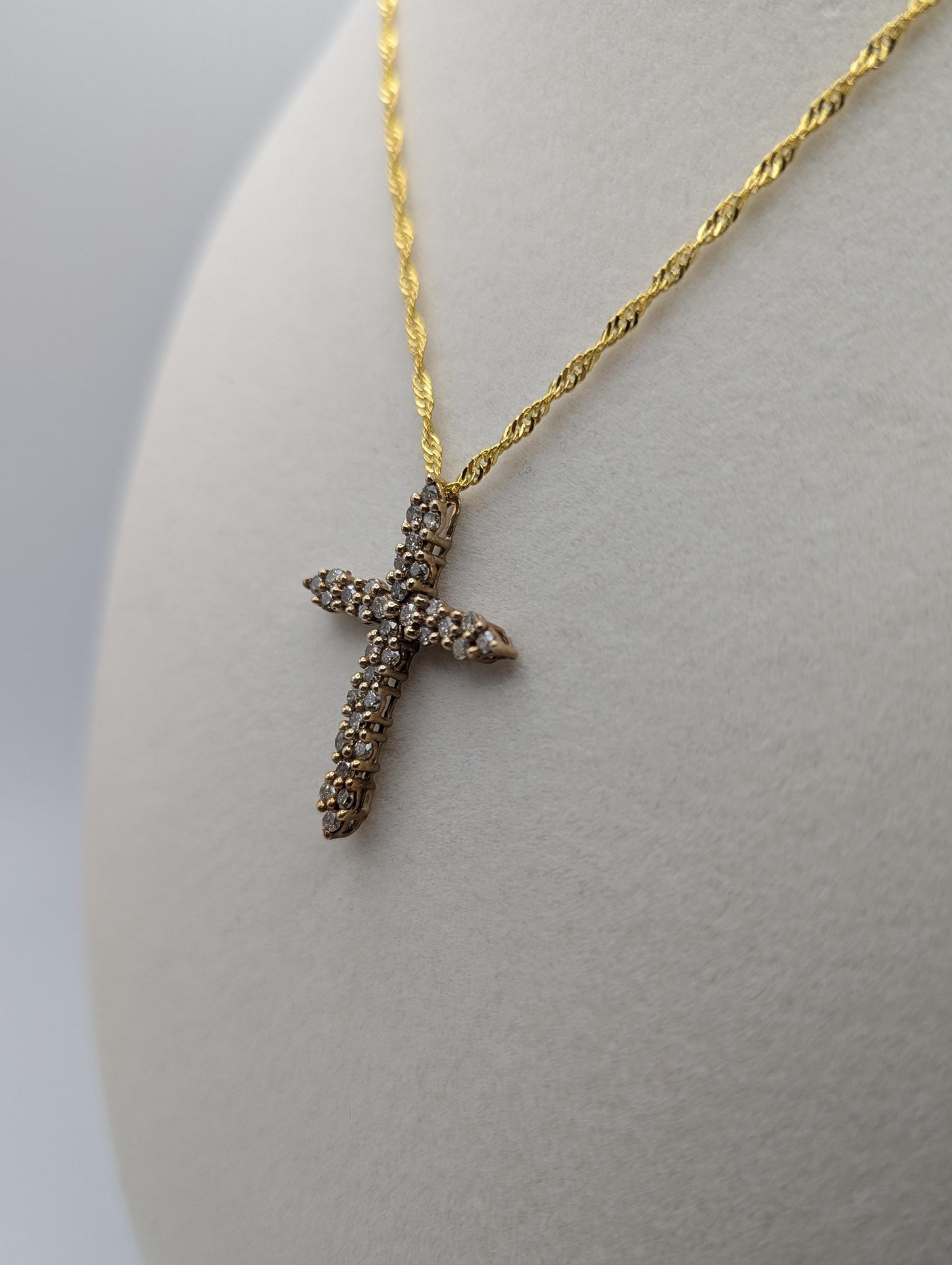 10k Yellow Gold Diamond Large Cross Pendant Necklace + Compliment GF 18k chain