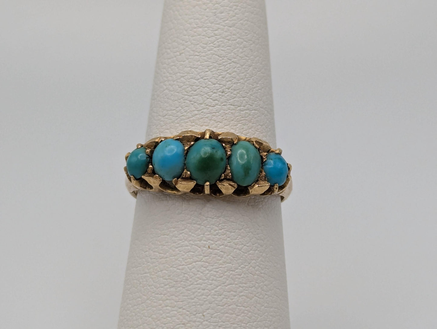 Antique 18k Turquoise Rose Gold Turquoise English Bermingham 1909 Edwardian Ring Hallmark