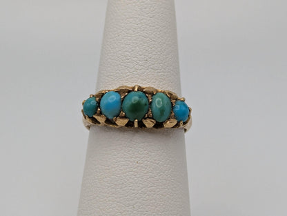 Antique 18k Turquoise Rose Gold Turquoise English Bermingham 1909 Edwardian Ring Hallmark