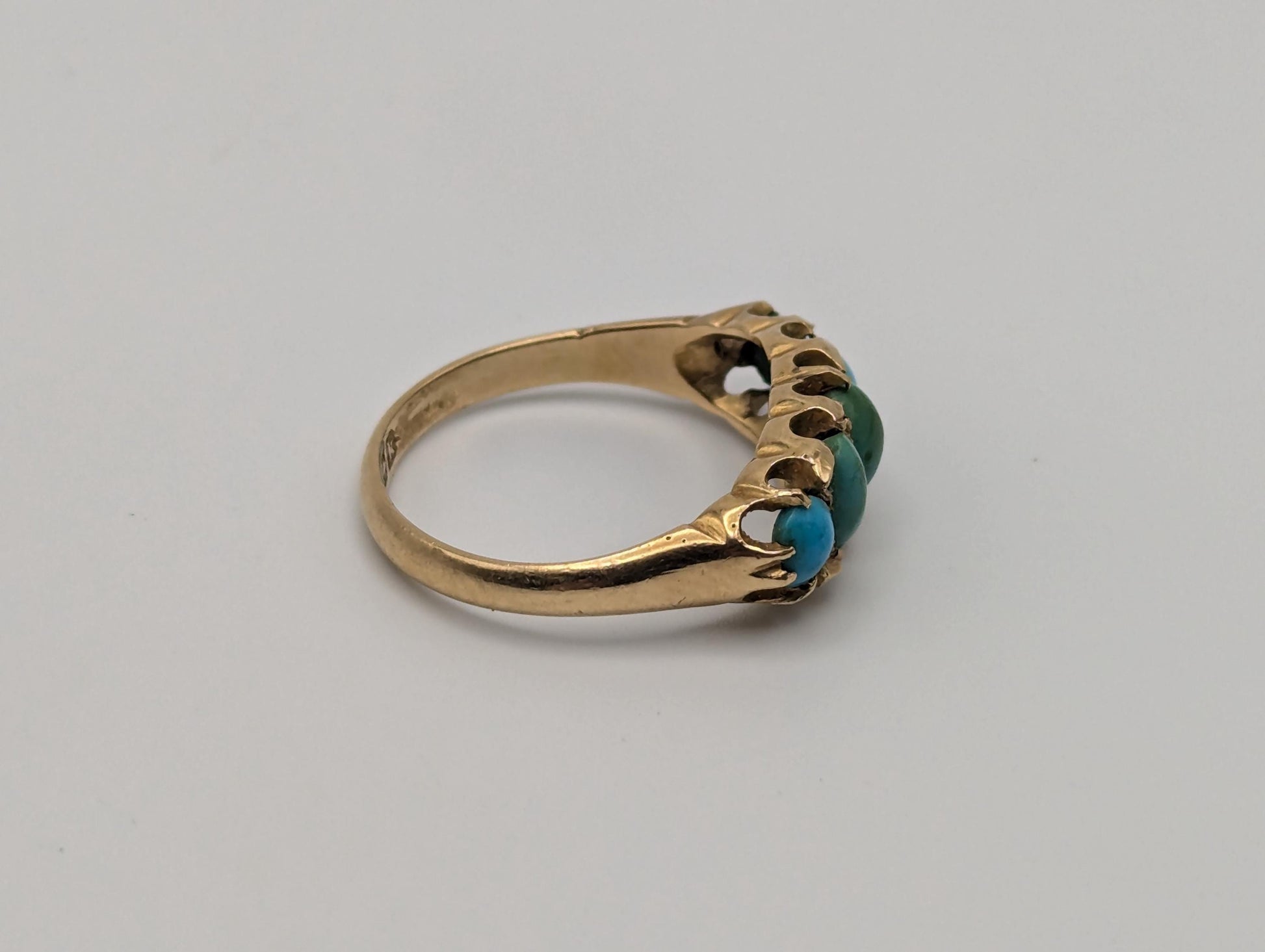 Antique 18k Turquoise Rose Gold Turquoise English Bermingham 1909 Edwardian Ring Hallmark