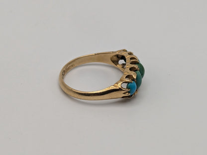 Antique 18k Turquoise Rose Gold Turquoise English Bermingham 1909 Edwardian Ring Hallmark