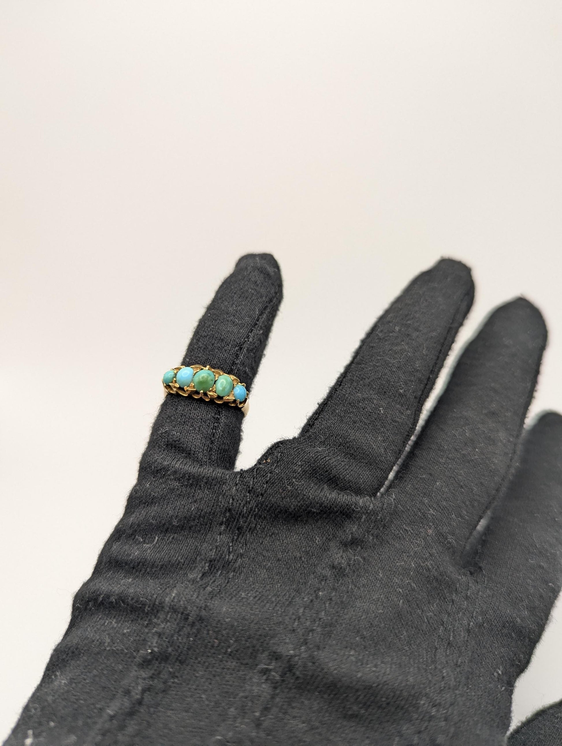 Antique 18k Turquoise Rose Gold Turquoise English Bermingham 1909 Edwardian Ring Hallmark