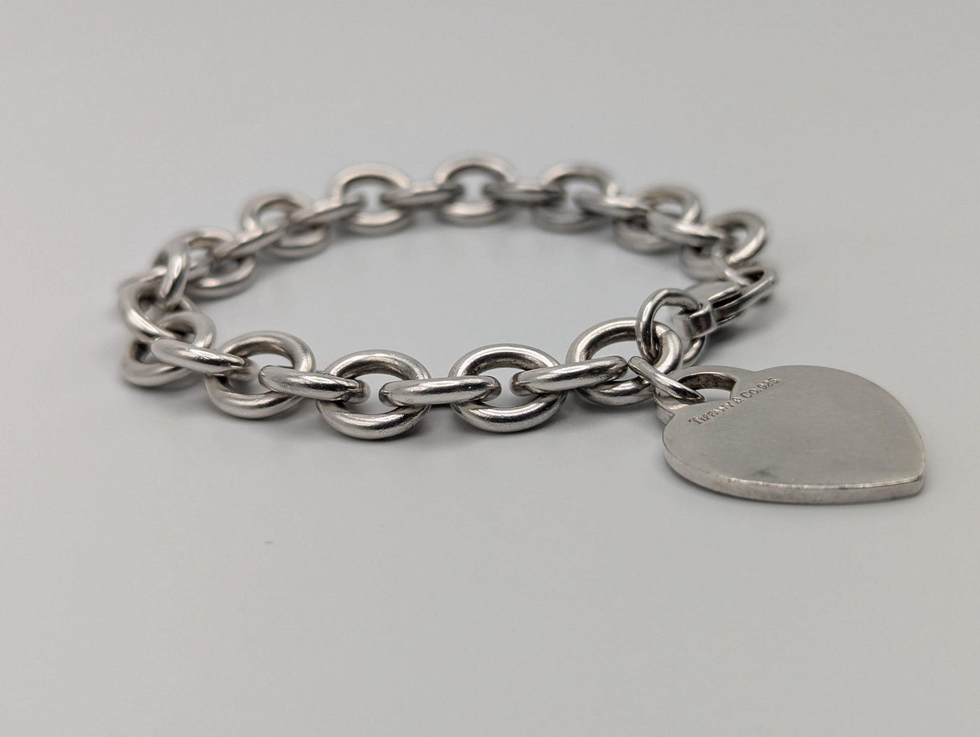 Tiffany & Co Heart Tag Chain Link Bracelet w Original Box Tiffany Co Sterling Silver Bangle