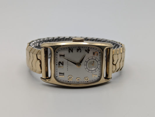 Vintage Hamiltons Men's Wristwatch 1950s 14k Gold Filled Gents 14k GF Stainless Steel Watch