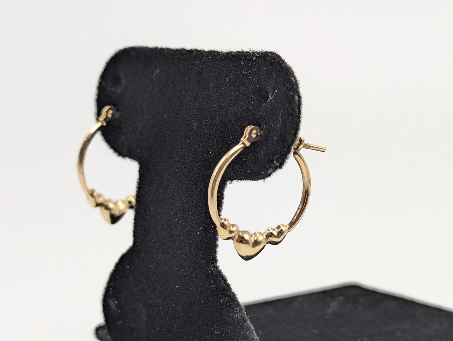 10k Yellow Gold Small Heart Hoop Hammered Round Earrings Dainty Gold Hoops Hinged