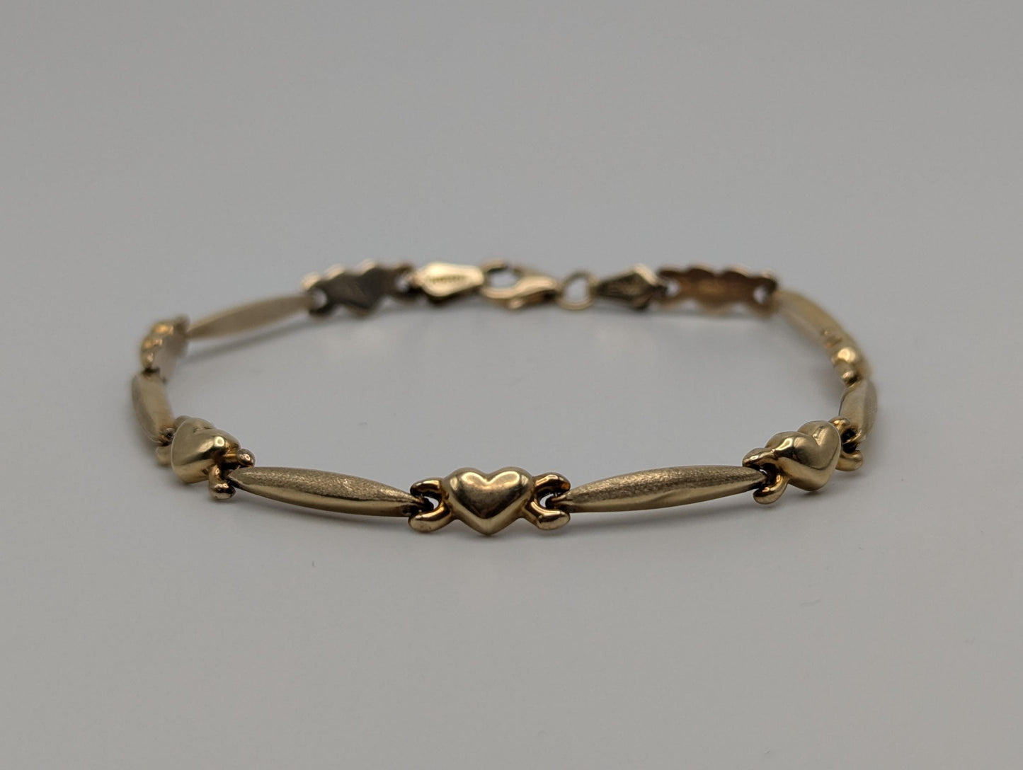 10k Yellow Gold Heart Tennis Bracelet 7" Heart Rectangle Link Bracelet