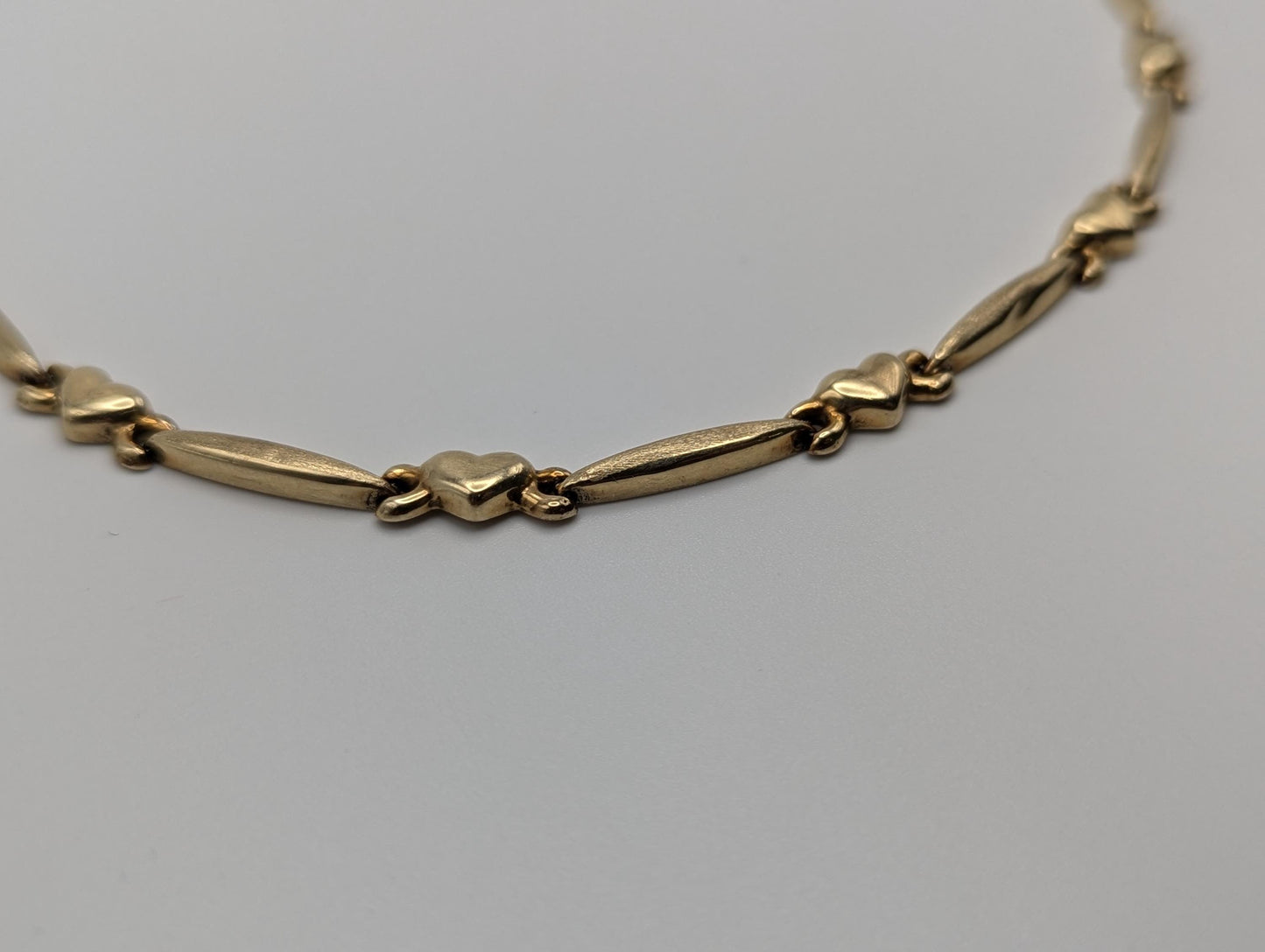 10k Yellow Gold Heart Tennis Bracelet 7" Heart Rectangle Link Bracelet