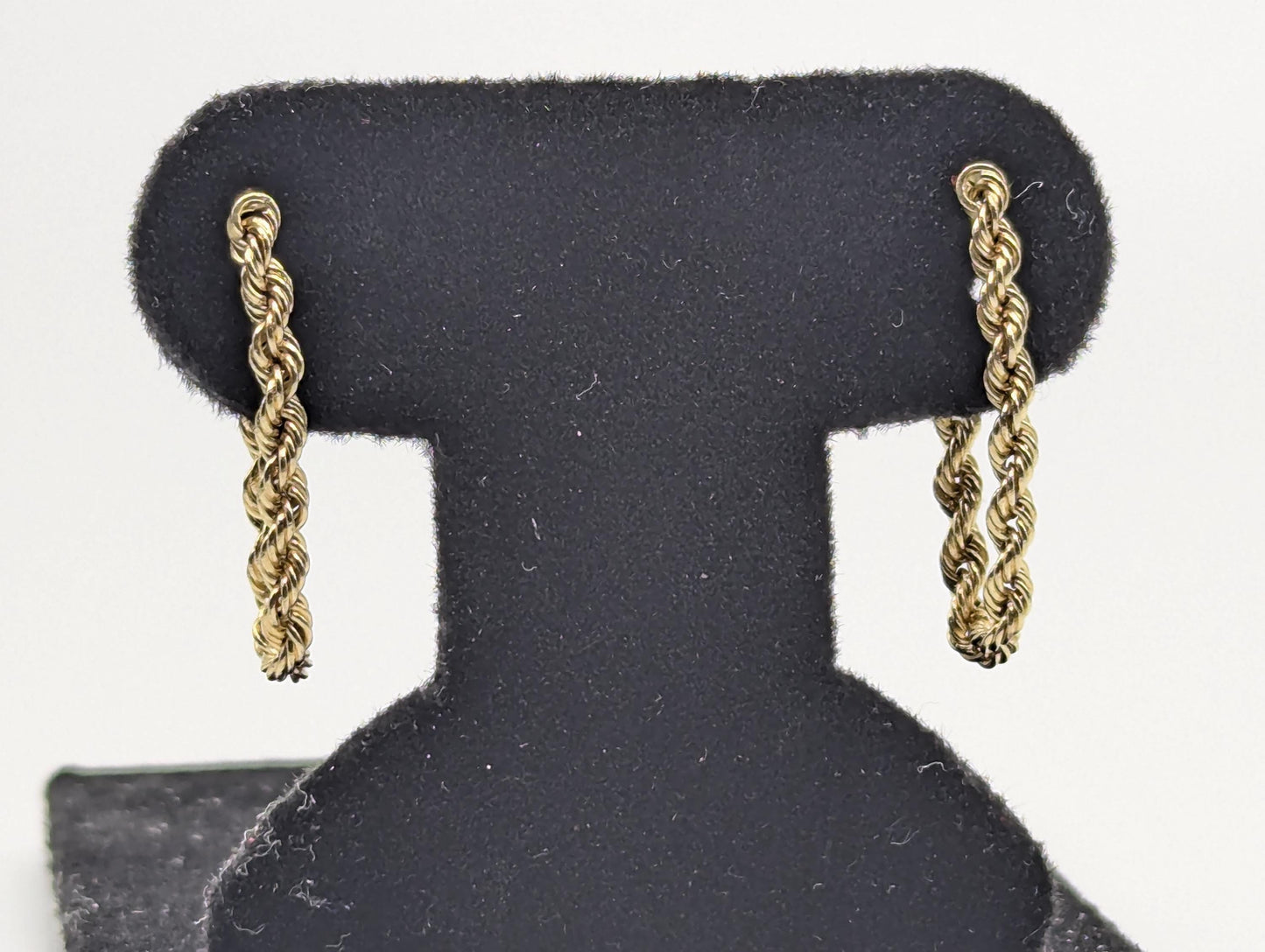 14K Yellow Gold Dangle Rope Earrings. Hoop Rope Earrings.