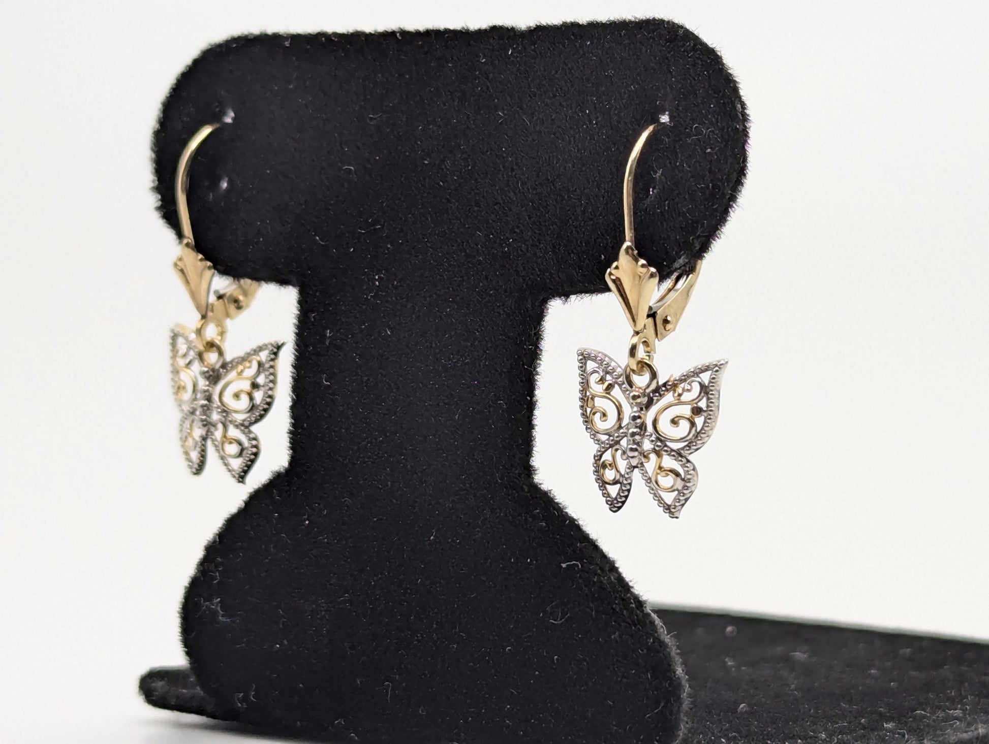 14k Multi-Gold Butterfly Dangle Earrings Filigree Multi-Gold Butterfly Hoops.