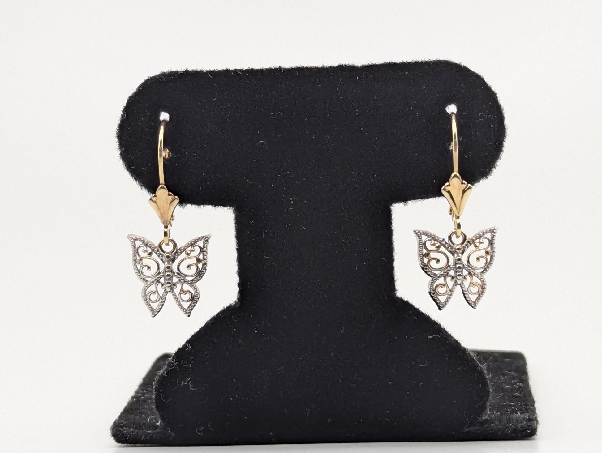 14k Multi-Gold Butterfly Dangle Earrings Filigree Multi-Gold Butterfly Hoops.