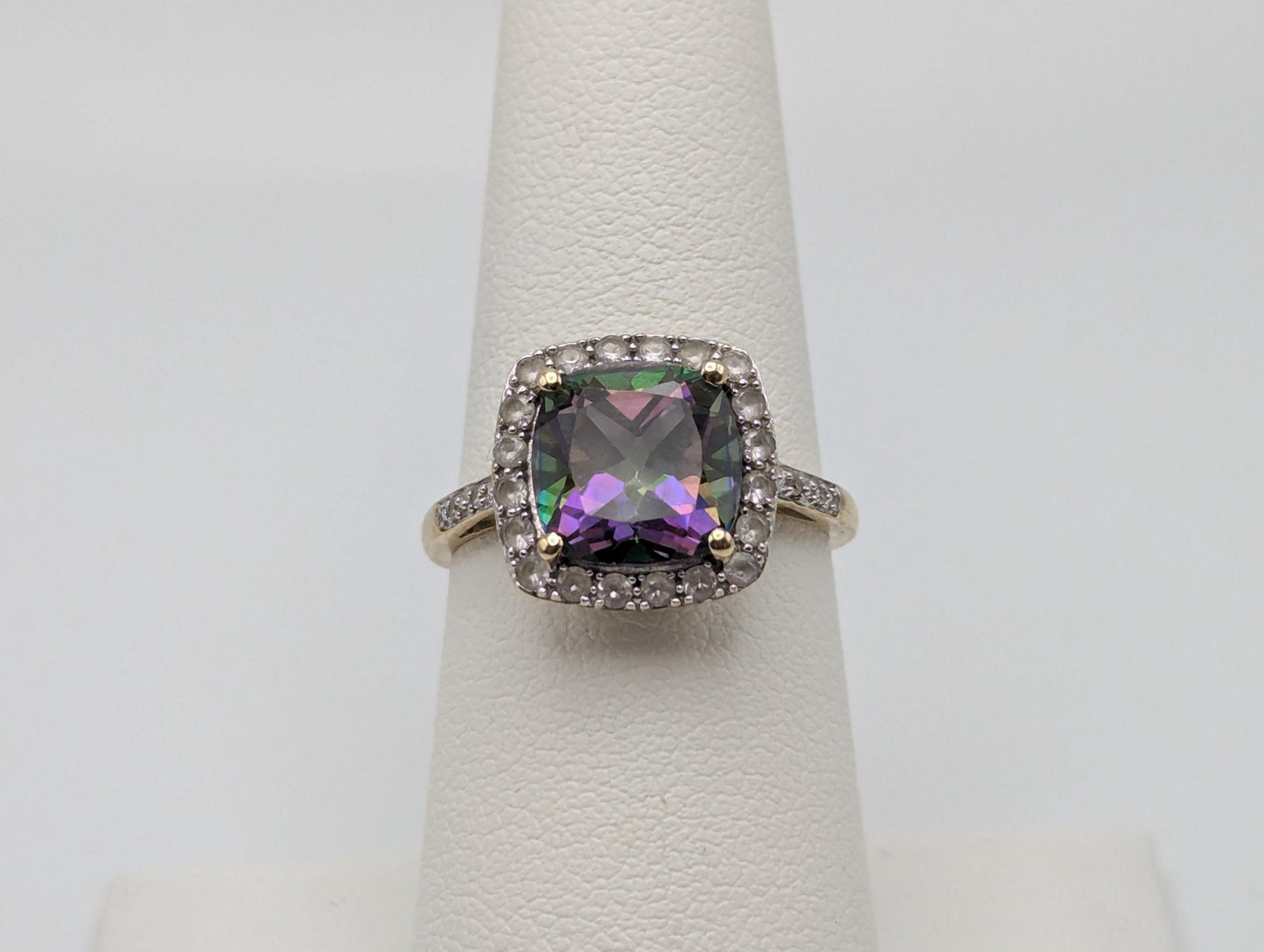 10k Yellow Gold Mystic Topaz w Diamonds and Topaz Ring. Cocktail Ring. Statement Ring.