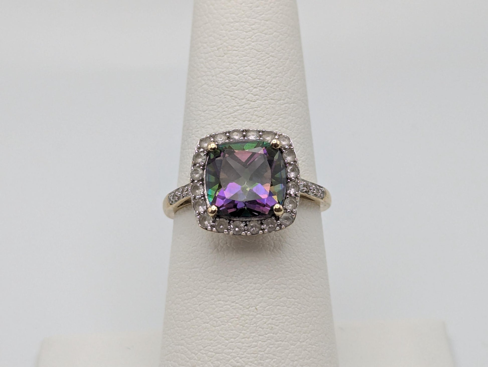 10k Yellow Gold Mystic Topaz w Diamonds and Topaz Ring. Cocktail Ring. Statement Ring.