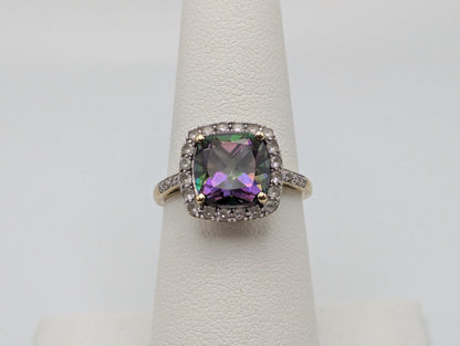 10k Yellow Gold Mystic Topaz w Diamonds and Topaz Ring. Cocktail Ring. Statement Ring.