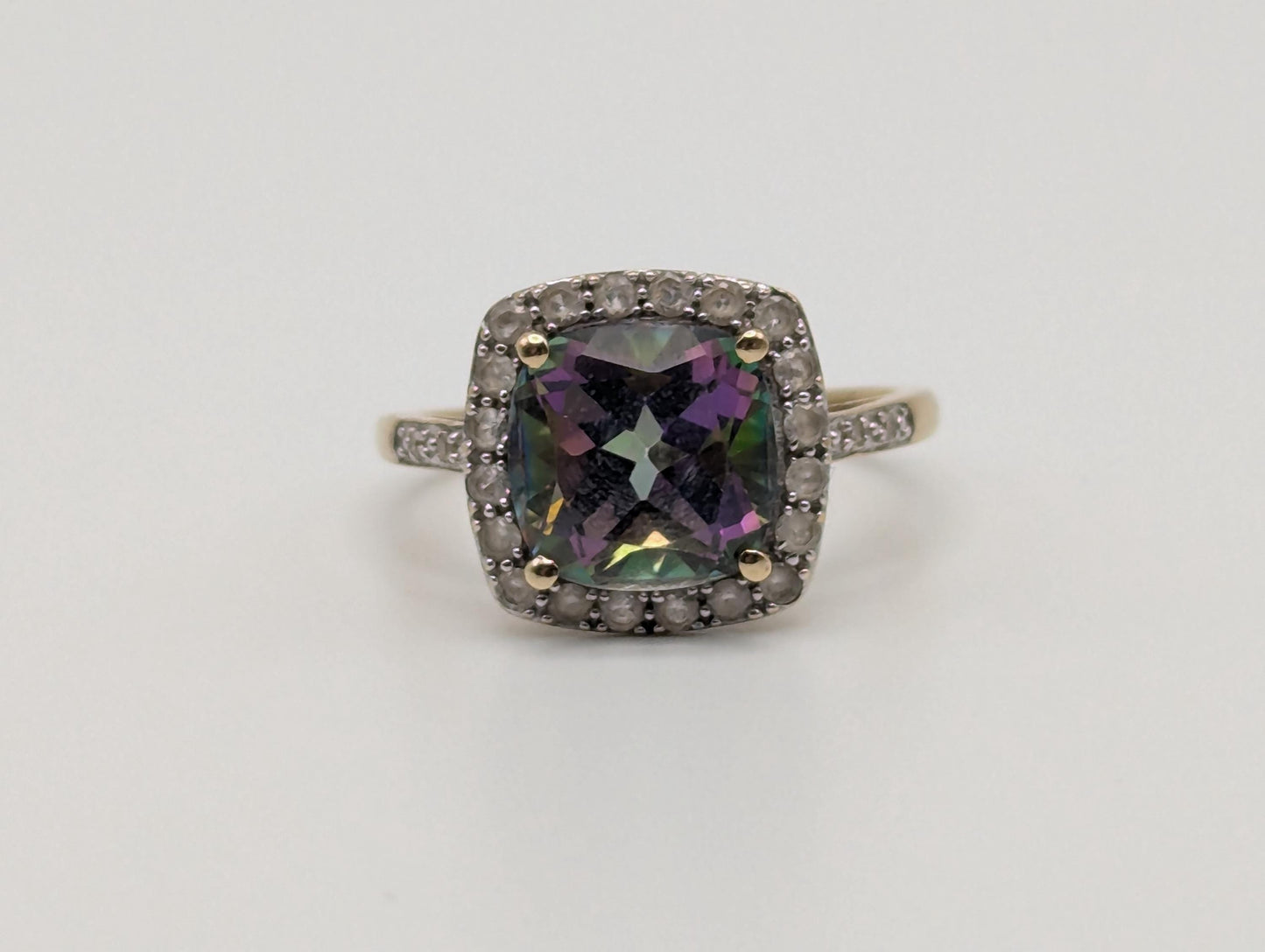 10k Yellow Gold Mystic Topaz w Diamonds and Topaz Ring. Cocktail Ring. Statement Ring.