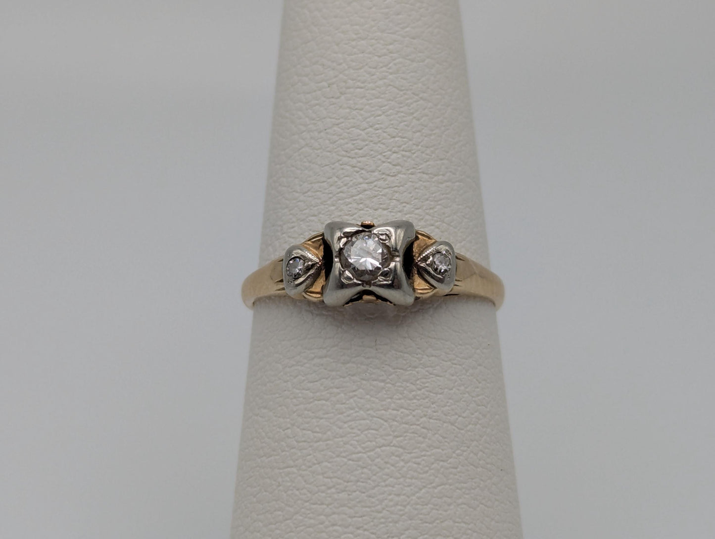 Antique Art Deco 14k Two-Tone Gold Cathedral Diamond Engagement Wedding Ring