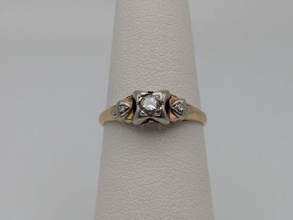 Antique Art Deco 14k Two-Tone Gold Cathedral Diamond Engagement Wedding Ring