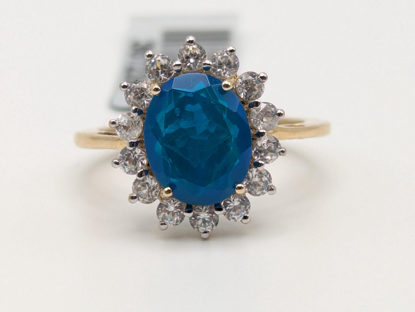 10k Gold Miami Blue Natural Opal, Combodian Zircon Wedding Cocktail Ring.