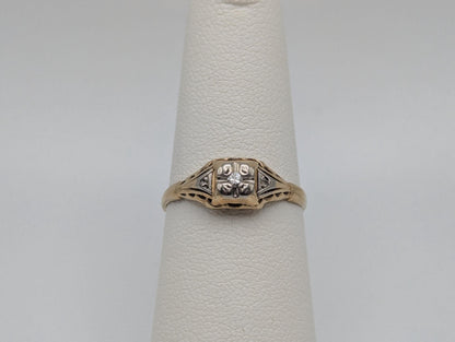 Antique Art Deco 10k Two-Tone Gold Cathedral Diamond Engagement Wedding Ring