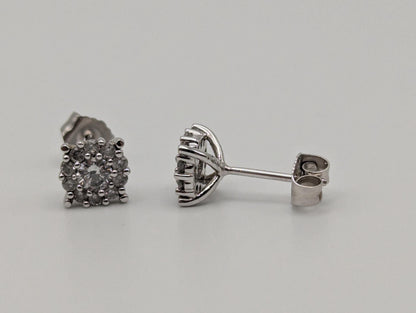 10K White Gold .55ctw Diamond Flower Cluster Studs Classic Studs