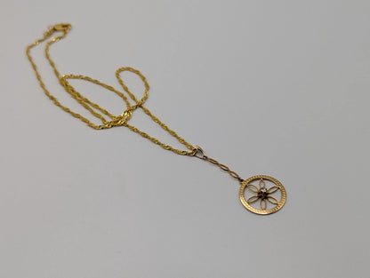14k Yellow Gold Diamond Flower Dangle Pendant Necklace + Compliment 18k GF 18" Chain