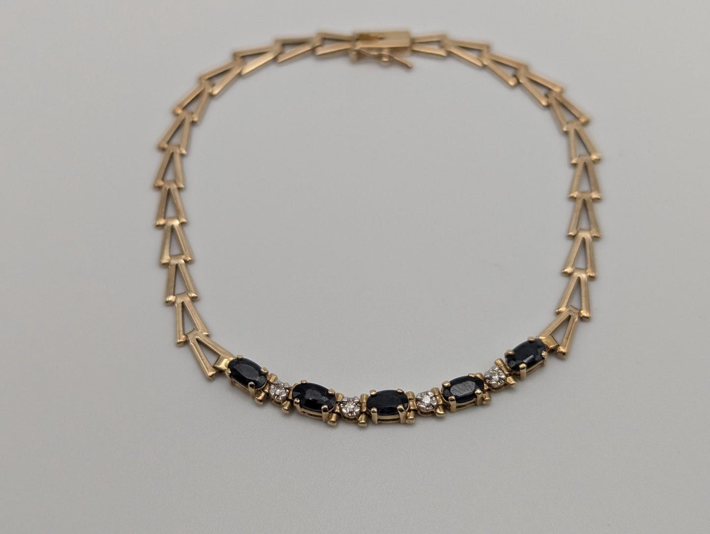 10k Yellow Gold Diamond Blue Sapphire Bracelet Women Tennis Bracelet 7"