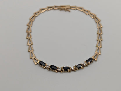10k Yellow Gold Diamond Blue Sapphire Bracelet Women Tennis Bracelet 7"