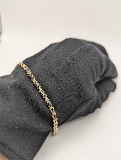 10k Yellow Gold Diamond Blue Sapphire Bracelet Women Tennis Bracelet 7"
