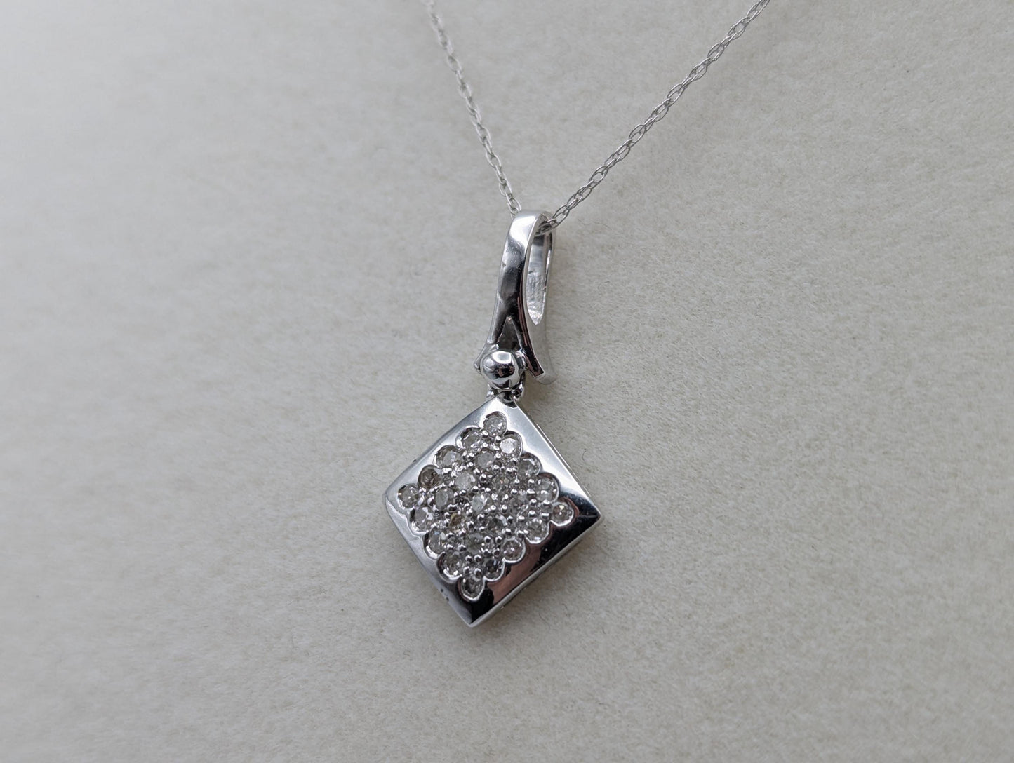 14k White Gold .25ctw Diamond Pendant Necklace. Square Pendant Diamond Chain 18"