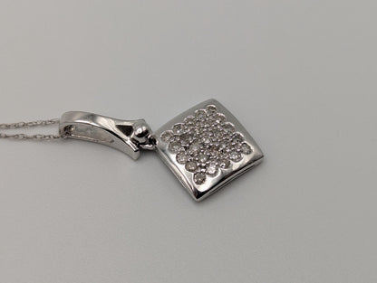 14k White Gold .25ctw Diamond Pendant Necklace. Square Pendant Diamond Chain 18"