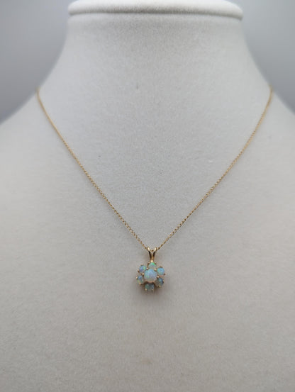 14k Yellow Gold Opal Flower Necklace Pendant Necklace 18" Chain