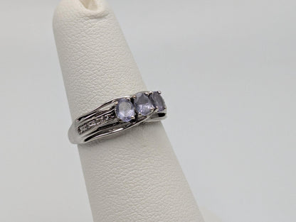 10k White Gold Tanzanite Diamond Vintage Promise Cocktail Ring.