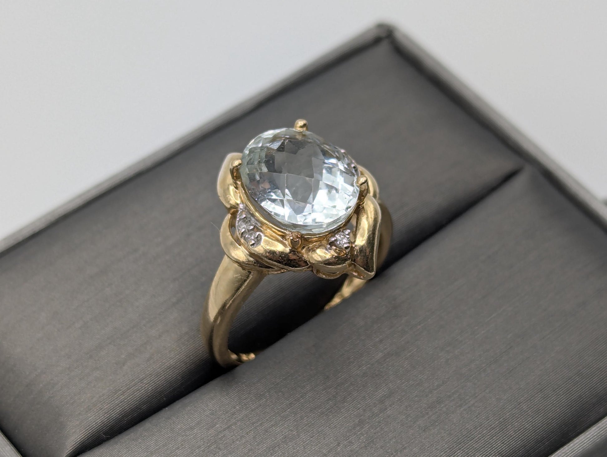 14k Solid Gold Aquamarine Diamond Cocktail Statement Ring Wedding Oval Ring.