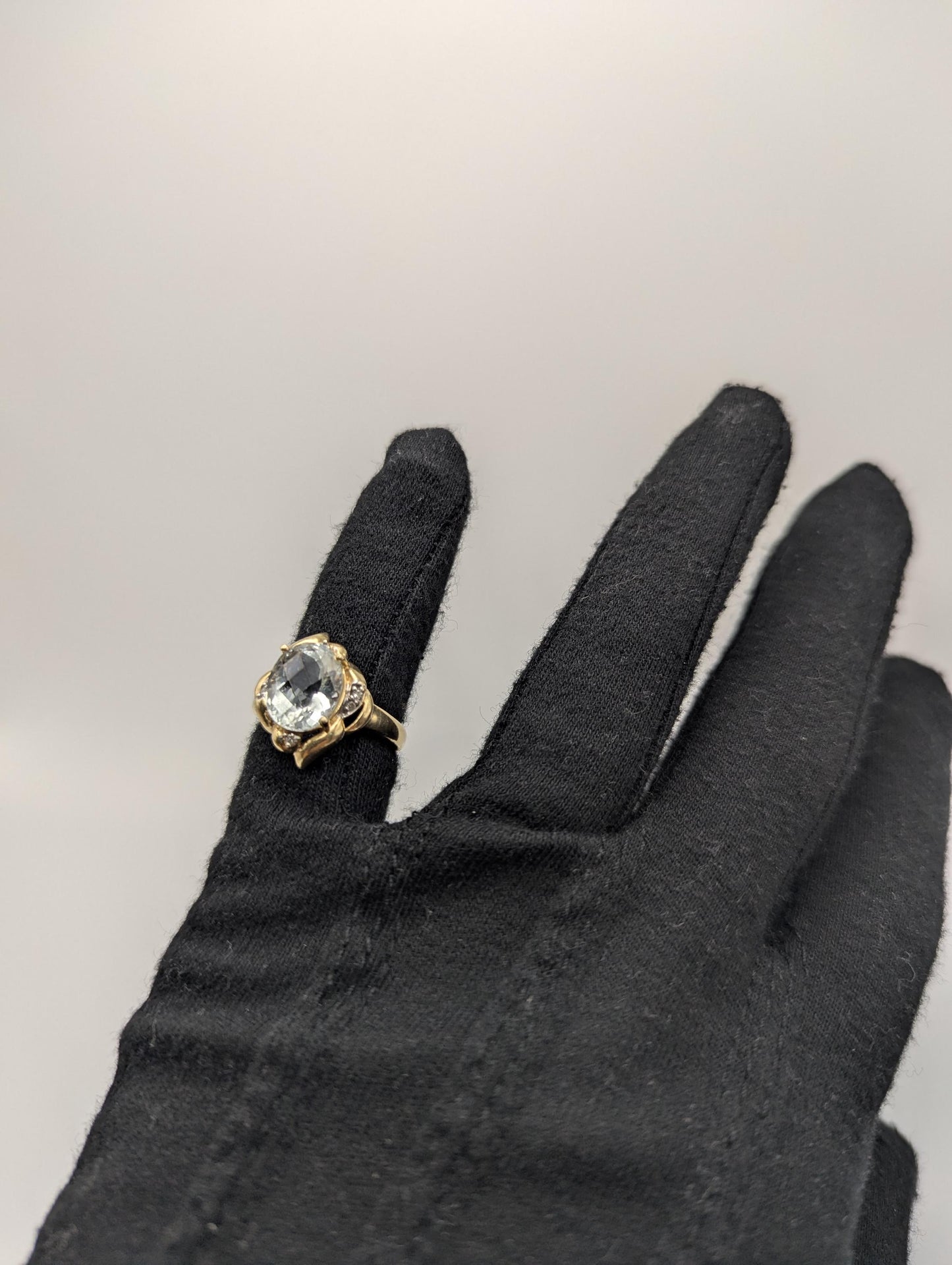 14k Solid Gold Aquamarine Diamond Cocktail Statement Ring Wedding Oval Ring.