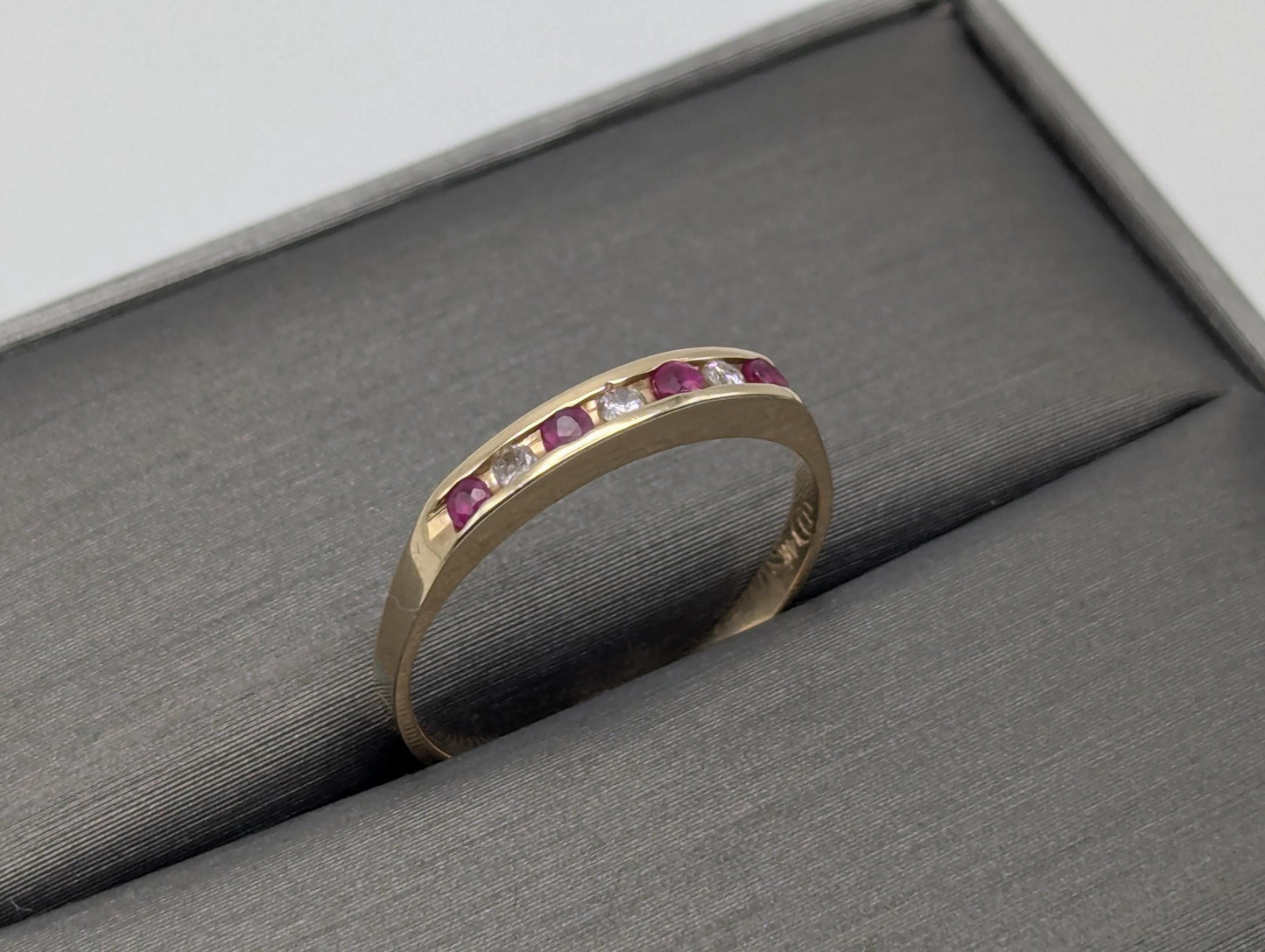 14k Yellow Gold Diamond Ruby Chanel Setting Promise Ring Anniversary Band.