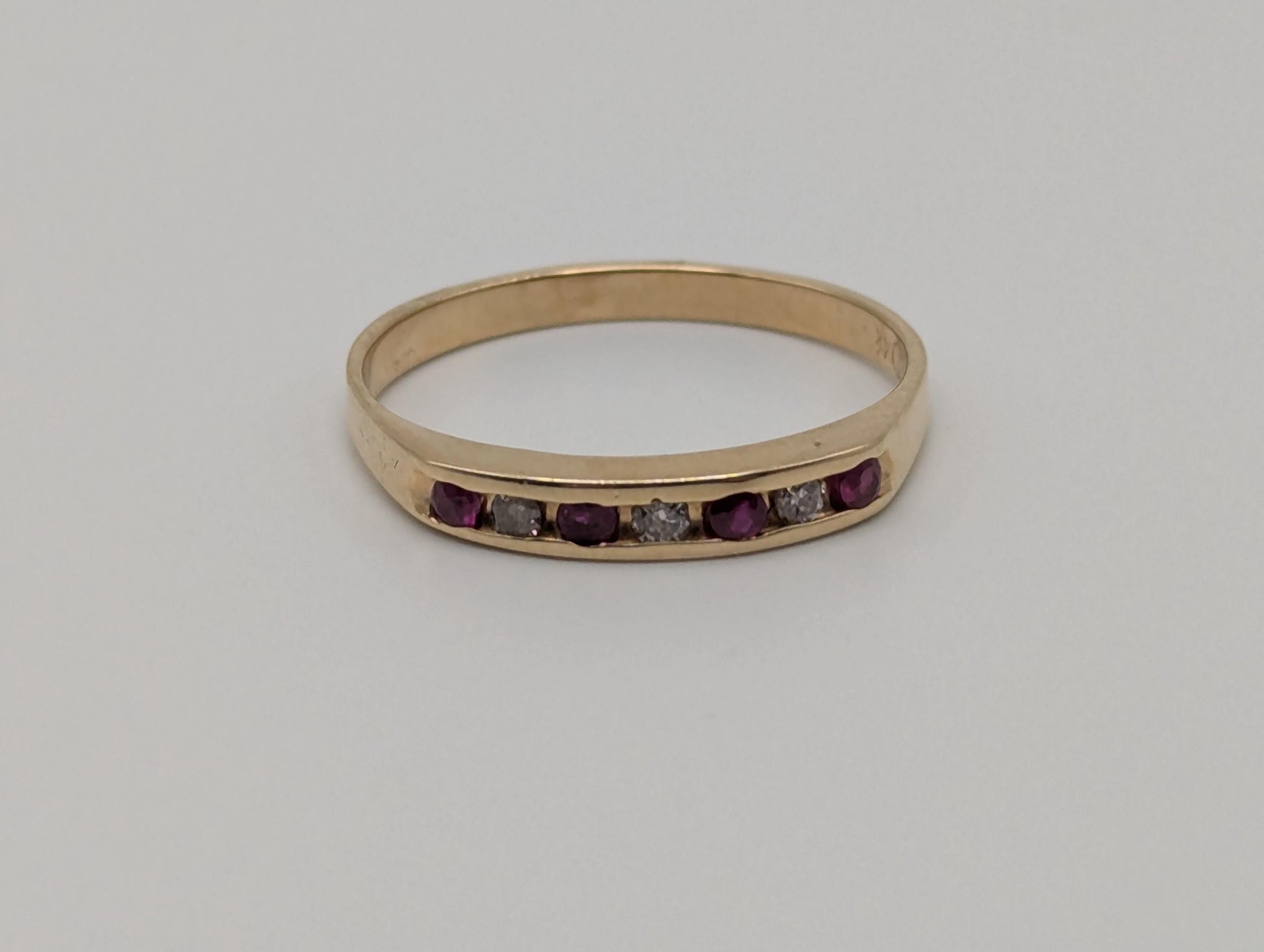 14k Yellow Gold Diamond Ruby Chanel Setting Promise Ring Anniversary Band.