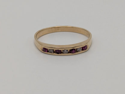 14k Yellow Gold Diamond Ruby Chanel Setting Promise Ring Anniversary Band.