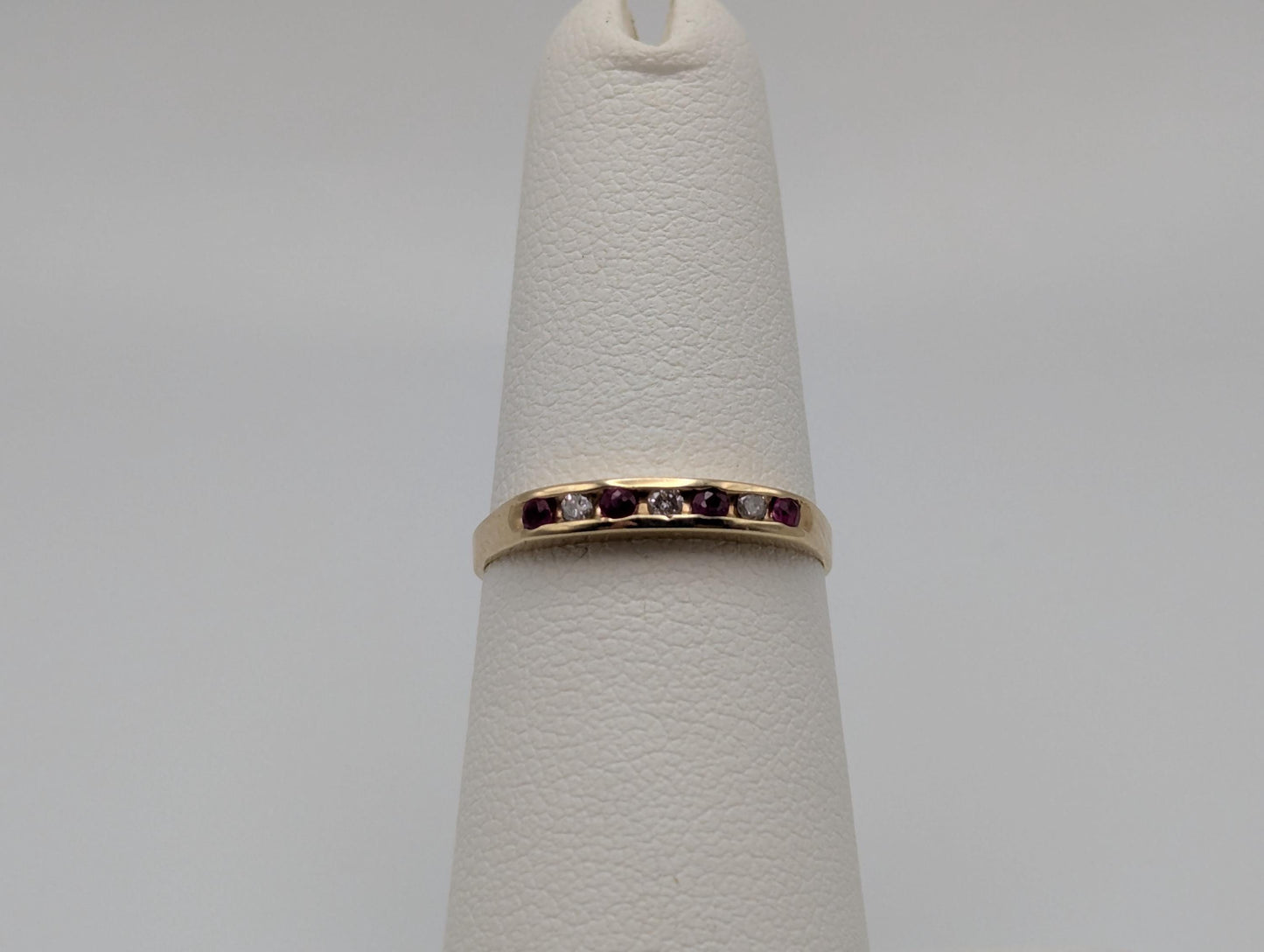 14k Yellow Gold Diamond Ruby Chanel Setting Promise Ring Anniversary Band.