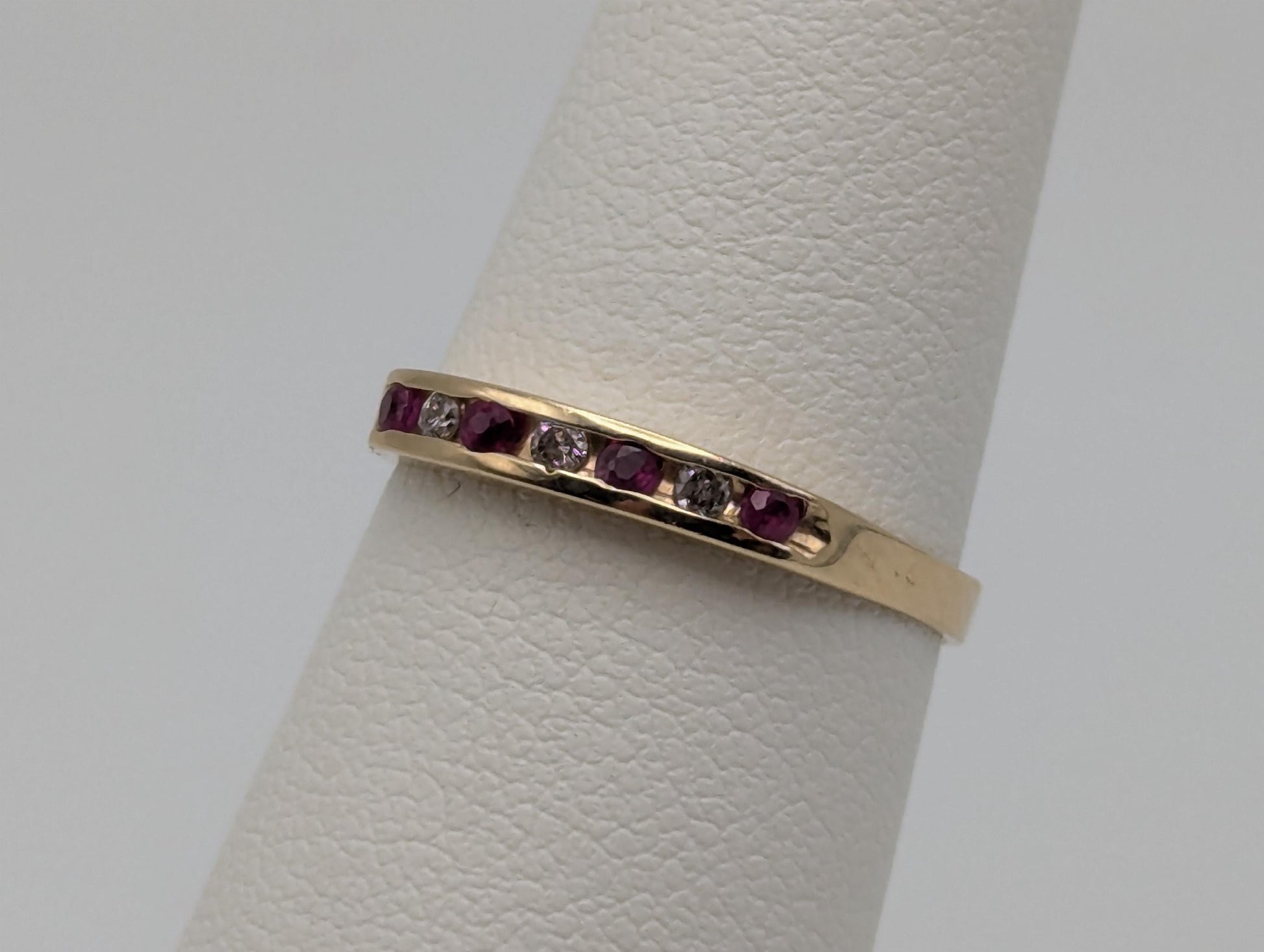 14k Yellow Gold Diamond Ruby Chanel Setting Promise Ring Anniversary Band.