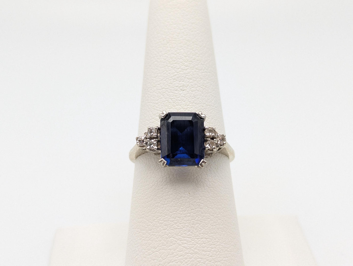 14k Yellow Gold 4ct Sapphire Diamond Statement Vintage Womens Promise Ring