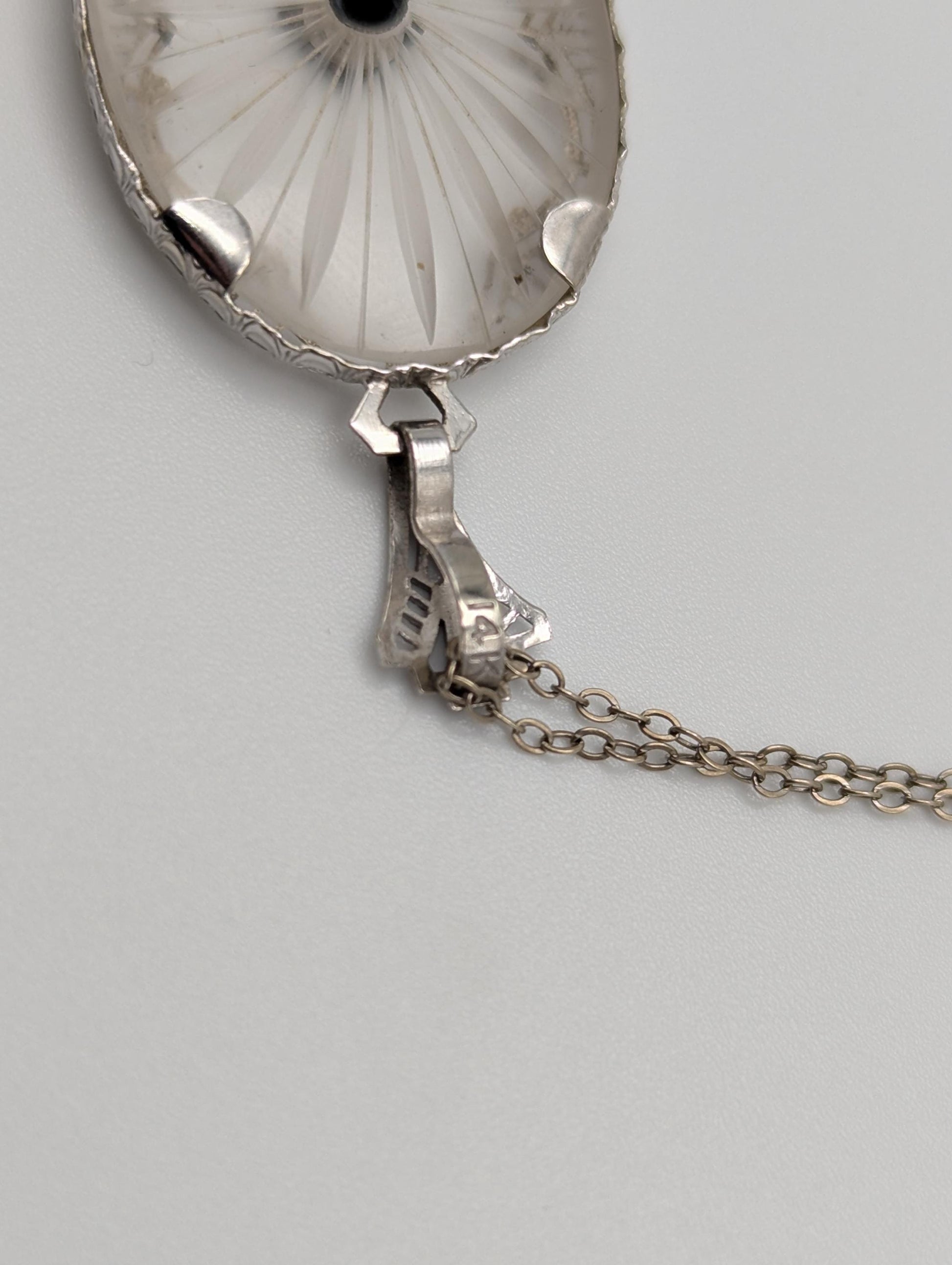 14k Gold Filigree Oval Camphor Crystal Quartz Pendant Diamond Pendant Necklace